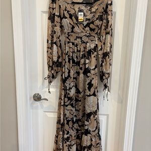 Tommy Hilfiger Black and Tan Long Sleeve Floral Dress